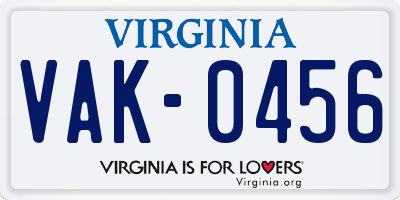 VA license plate VAK0456