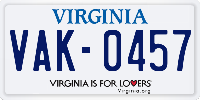 VA license plate VAK0457