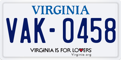 VA license plate VAK0458