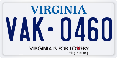 VA license plate VAK0460