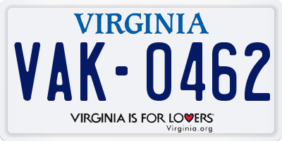 VA license plate VAK0462