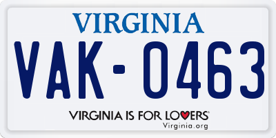VA license plate VAK0463