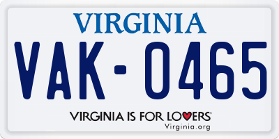 VA license plate VAK0465