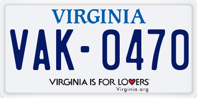 VA license plate VAK0470