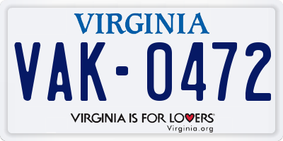 VA license plate VAK0472