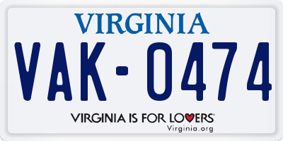 VA license plate VAK0474