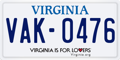 VA license plate VAK0476