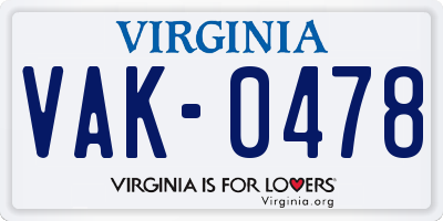 VA license plate VAK0478