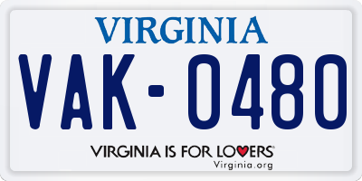 VA license plate VAK0480