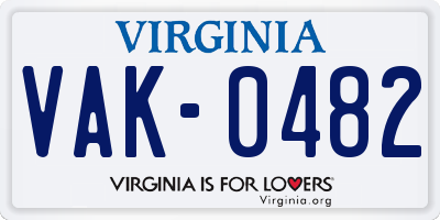 VA license plate VAK0482