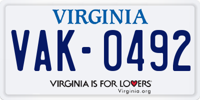 VA license plate VAK0492