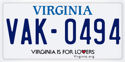 VA license plate VAK0494