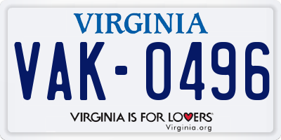 VA license plate VAK0496