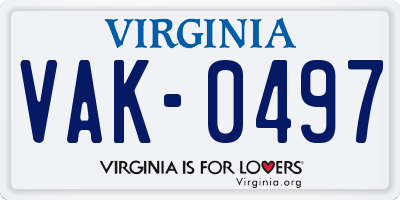 VA license plate VAK0497