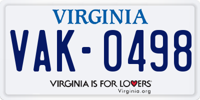 VA license plate VAK0498