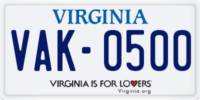 VA license plate VAK0500