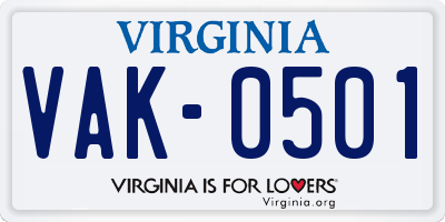 VA license plate VAK0501