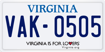 VA license plate VAK0505