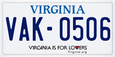 VA license plate VAK0506