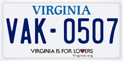 VA license plate VAK0507