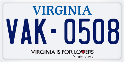 VA license plate VAK0508