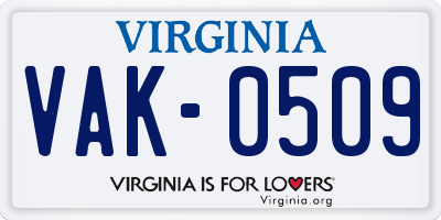 VA license plate VAK0509