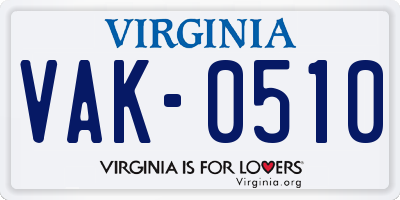 VA license plate VAK0510