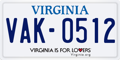 VA license plate VAK0512