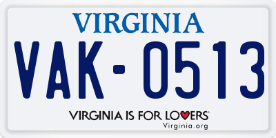 VA license plate VAK0513