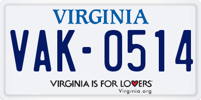 VA license plate VAK0514