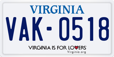 VA license plate VAK0518