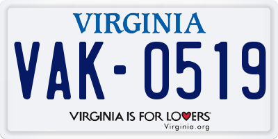 VA license plate VAK0519