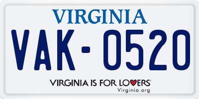 VA license plate VAK0520