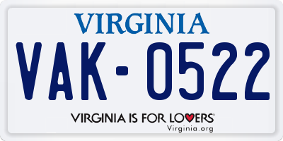 VA license plate VAK0522
