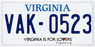 VA license plate VAK0523