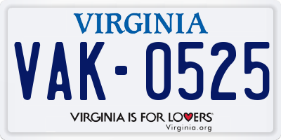 VA license plate VAK0525