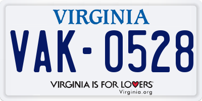 VA license plate VAK0528