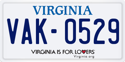 VA license plate VAK0529