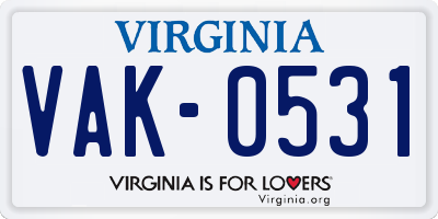 VA license plate VAK0531