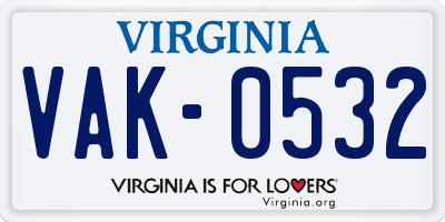 VA license plate VAK0532