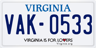 VA license plate VAK0533
