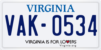 VA license plate VAK0534
