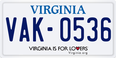 VA license plate VAK0536