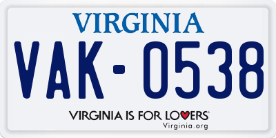 VA license plate VAK0538