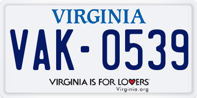 VA license plate VAK0539