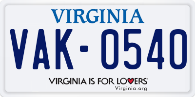 VA license plate VAK0540