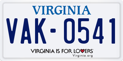 VA license plate VAK0541