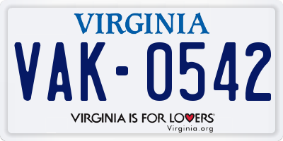 VA license plate VAK0542