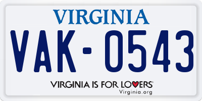VA license plate VAK0543