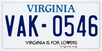 VA license plate VAK0546